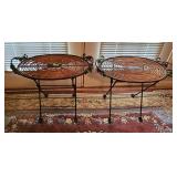 PAIR OF 24' RATTAN & IRON SERVING TABLES