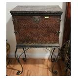 40' EMBOSSED LEATHER ON WOOD PEDESTAL TRUNK