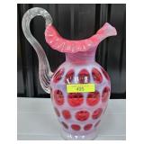 8.5' FENTON GLASS CRANBERRY COIN DOT PITCHER