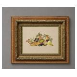 ANTIQUE FRAMED CREWEL WORK CORNUCOPIA