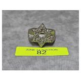 BOLD STERLING SILVER CZ STAR RING, SZ-12, 14 GRAMS