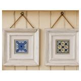 PAIR OF 11' FRAMED BLUE & WHITE TILES
