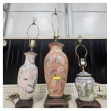 LOT OF 3- CERAMIC ORIENTAL STYLE TABLE LAMPS