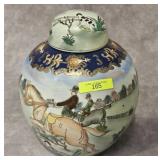 9' PORCELAIN HUNT SCENE GINGER JAR