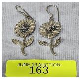 PAIR OF 2' STERLING SILVER SUNFLOWER HOOK EARRINGS