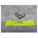 STERLING SILVER PINK SAPPHIRE HEART RING, SZ-6