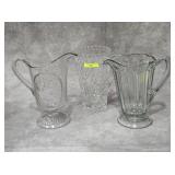 LOT OF 3- PATTERN GLASS & CRYSTAL PITCHERS