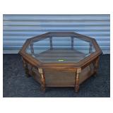WALNUT GLASS TOP OCTAGONAL TABLE