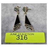 PAIR OF 1.5' ONYX & MARCASITE EARRINGS