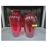 PAIR OF 9.5' RUBY RED VASES