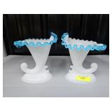 PAIR OF 7' FENTON GLASS AQUA-CREST CORNUCOPIAS