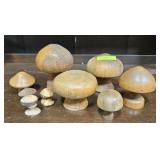 LOT OF 9- ASST. WOOD CARVED MUSHROOMS