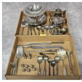 TRAY OF ASST. SILVERPLATE FLATWARE & SERVING ITEMS