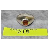 STERLING SILVER AMBER RING, SZ-7