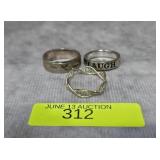 LOT OF 3- STERLING SILVER RINGS, SZ-6