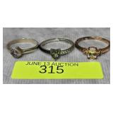 3- PAIRS OF STERLING SILVER GEMSTONE RINGS