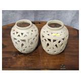 PAIR OF 8.5' STONEWARE CANDLE LANTERNS