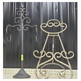 WROUGHT IRON EASEL & LINEN RACK LOT