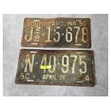 1930 & 1951 SC LICENSE PLATES