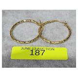 PAIR OF GOLD ON STERLING 4' HOOP EARRINGS