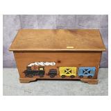 VINTAGE TRAIN MOTIF CHILD'S TOY CHEST