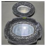 2- LARGE PEWTER SERVING PLATTERS & TRAYS