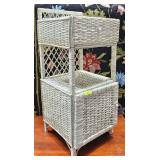 28' WHITE WICKER 2- DRAWER SIDE TABLE