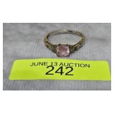 STERLING SILVER PINK SAPPHIRE RING, SZ-7.5