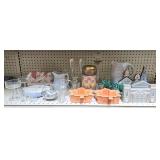 SHELF LOT OF ASST. PORCELAIN, GLASS & CHINA