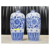 PAIR OF 14' BLUE & WHITE PORCELAIN VASES