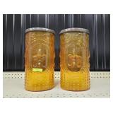 PAIR OF 12' METAL & GLASS CANDLE LANTERNS