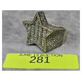 HEAVY STERLING SILVER CZ STAR RING, SZ-9, 15.6 GR.