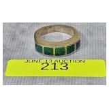 NATIVE AMERICAN 950 SILVER & MALACHITE RING SZ-7.5