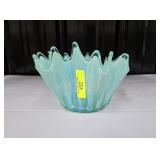 7' FOSTORIA GLASS 'HEIRLOOM' GREEN OPALESCENT BOWL