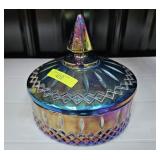 7' INDIANA CARNIVAL GLASS LIDDED DISH