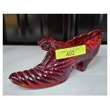 6' FENTON GLASS RUBY CAT SLIPPER