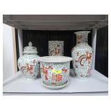 4- PIECE LOT SATSUMA STYLE ORIENTAL CERAMIC VASES
