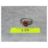 STERLING SILVER ~1CT LAB RUBY HEART RING, SZ-8