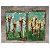 PAIR OF 11' X 16' FAIRY PAINTED SLATES