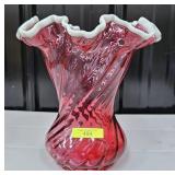 9' FENTON GLASS CRANBERRY OPALESCENT VASE