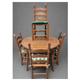 OAK TABLE W/ LEAF AND 6- LADDER BACK CHAIRS