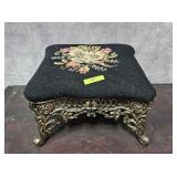 11' X 11' CAST IRON & NEEDLEPOINT FOOT STOOL