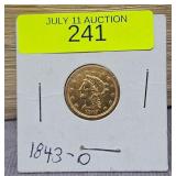 1843-O $2.5 GOLD LIBERTY COIN, FINE
