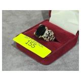 STERLING SILVER ~5CT BLACK TOURMALINE RING, SZ-5