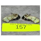 PAIR OF STERLING SILVER MOP & ONYX EARRINGS