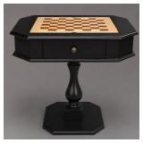 EBONIZED WOOD PEDESTAL CHECKER BOARD TABLE