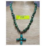 16' STERLING SILVER TURQUOISE CROSS NECKLACE
