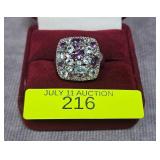 STERLING SILVER ~3CT AMETHYST & TOPAZ RING, SZ-7