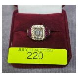 STERLING SILVER WHITE TOPAZ & TOURMALINE RING SZ-6