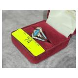 STERLING SILVER TURQUOISE & CZ RING, SZ-7